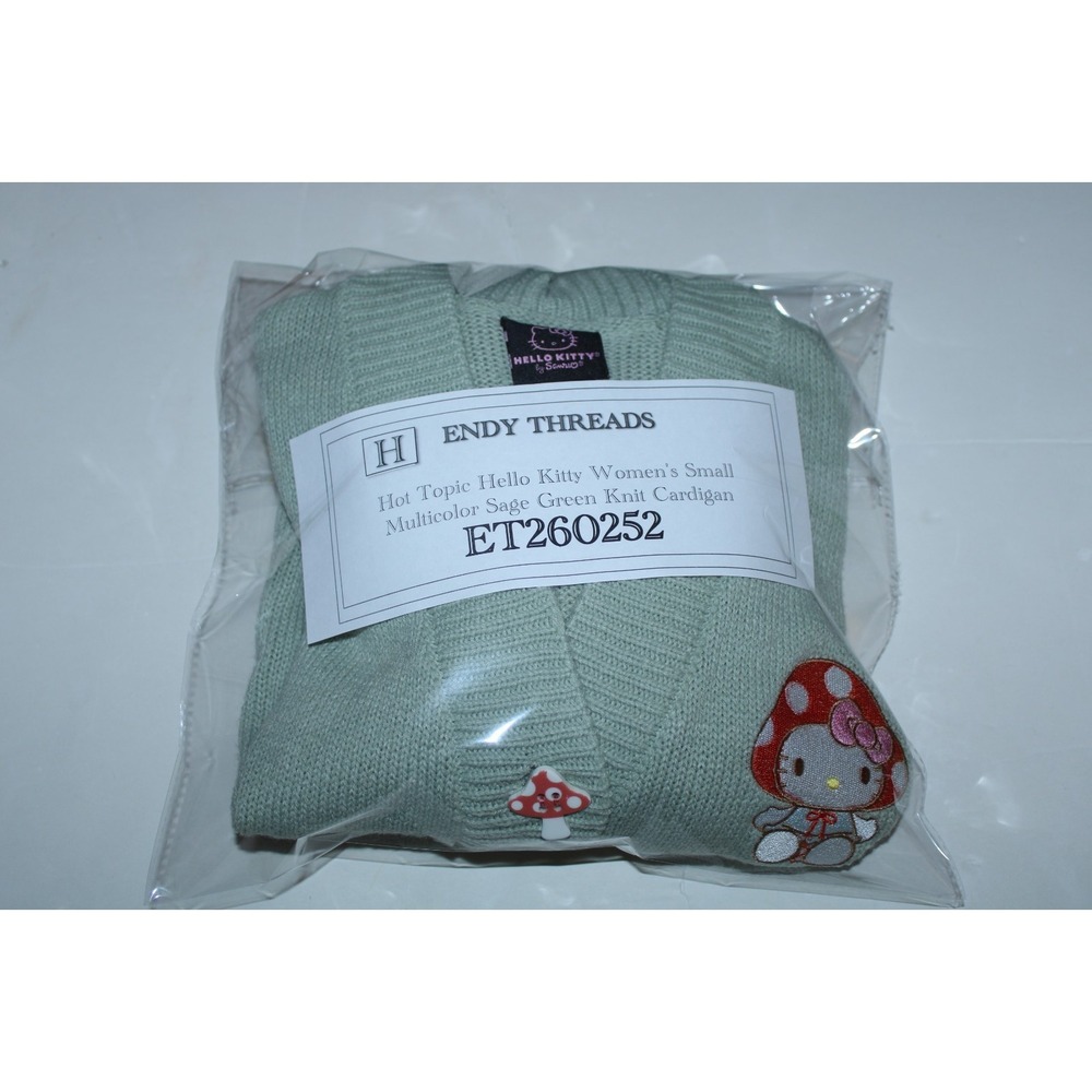 Hot Topic Hello Kitty Women's Small Multicolor Sage Green Knit Cardigan - Picture 10 of 11